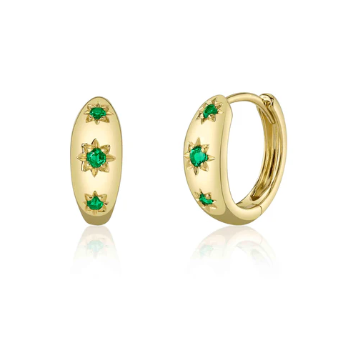 Emerald Carved Huggies