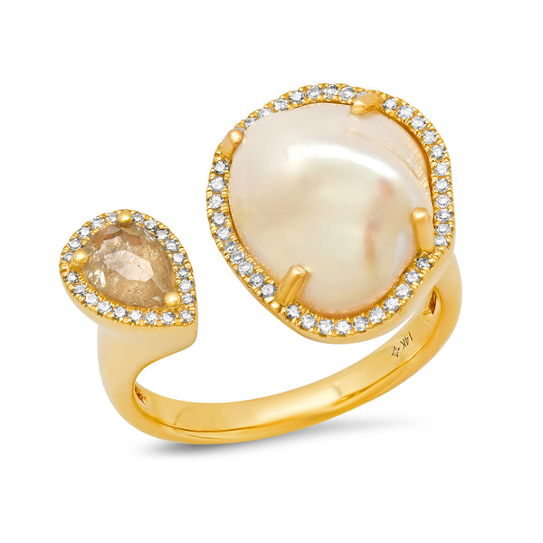 Pearl Diamond Open  Ring
