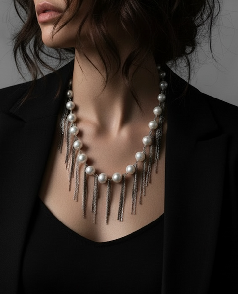 18" White Fringe Necklace