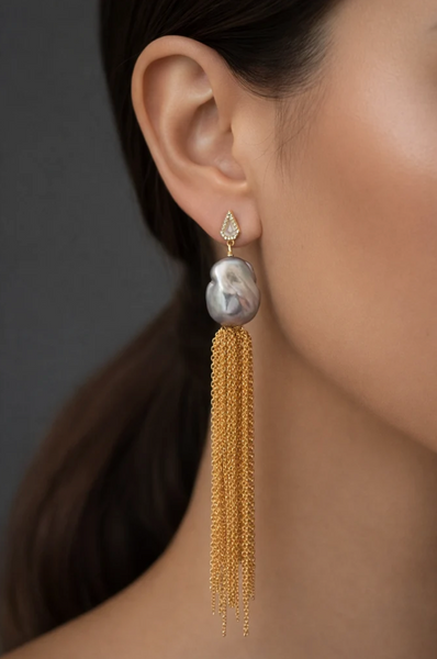 White Baroque Pearl Tassel Drops