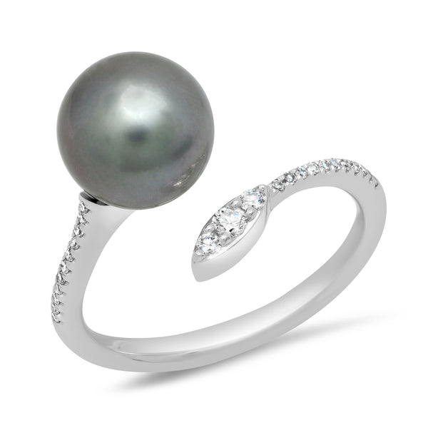 AURA RING WHITE MOTHER OF PEARL WITH BLACK AND GREY DIAMONDS – SAMANTHA TEA